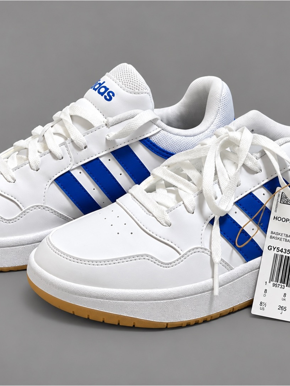 adidas White Sneakers with Blue Three-Stripes